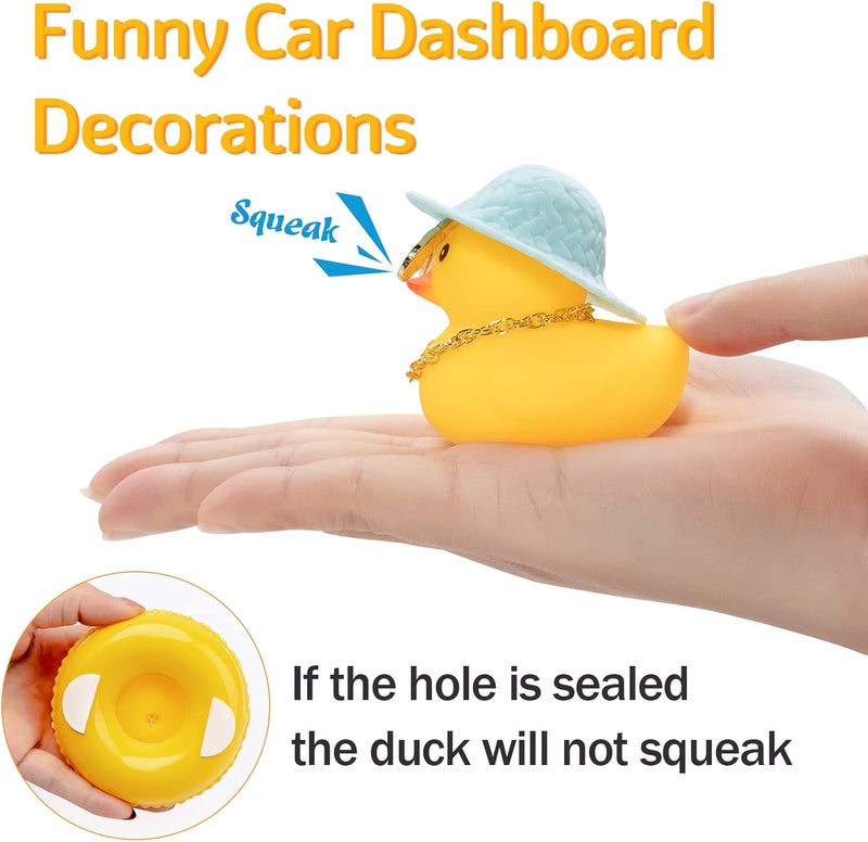 wonuu Dashboard Decorations Rubber Duck Car Accessories with Swim Ring Sunglasses Hat and Necklace, B Blue&Transparent - Image 5